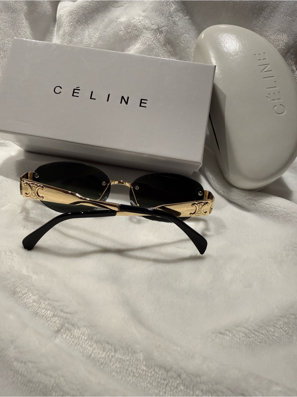 Gold & Black Rimless Logo Sunglasses